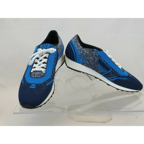 NIB PRADA 2EG272 BLUE FABRIC TRAINERS KNIT LOGO LACE UP SNEAKERS 8 US 9 ITALY - Picture 3 of 12